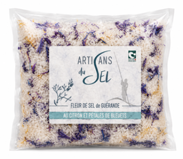 Glas Fleur de Sel mit Zitrone und Blaubeerblättern von Artisan du Sel